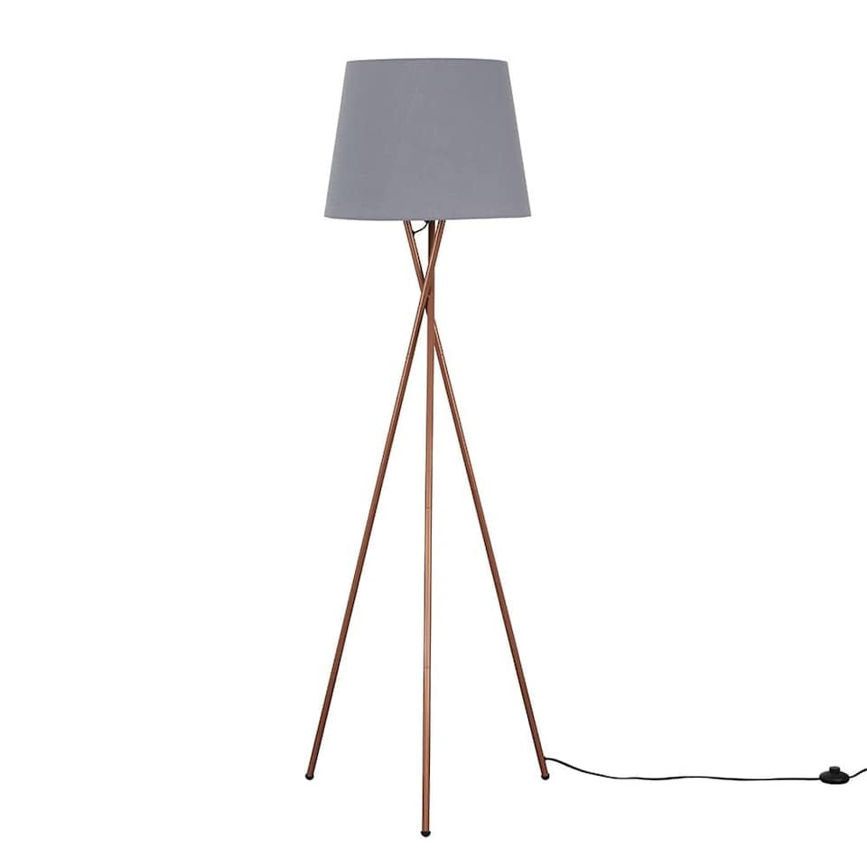 image 1 of ValueLights Camden Copper Tripod Floor Lamp Grey Taper Shade
