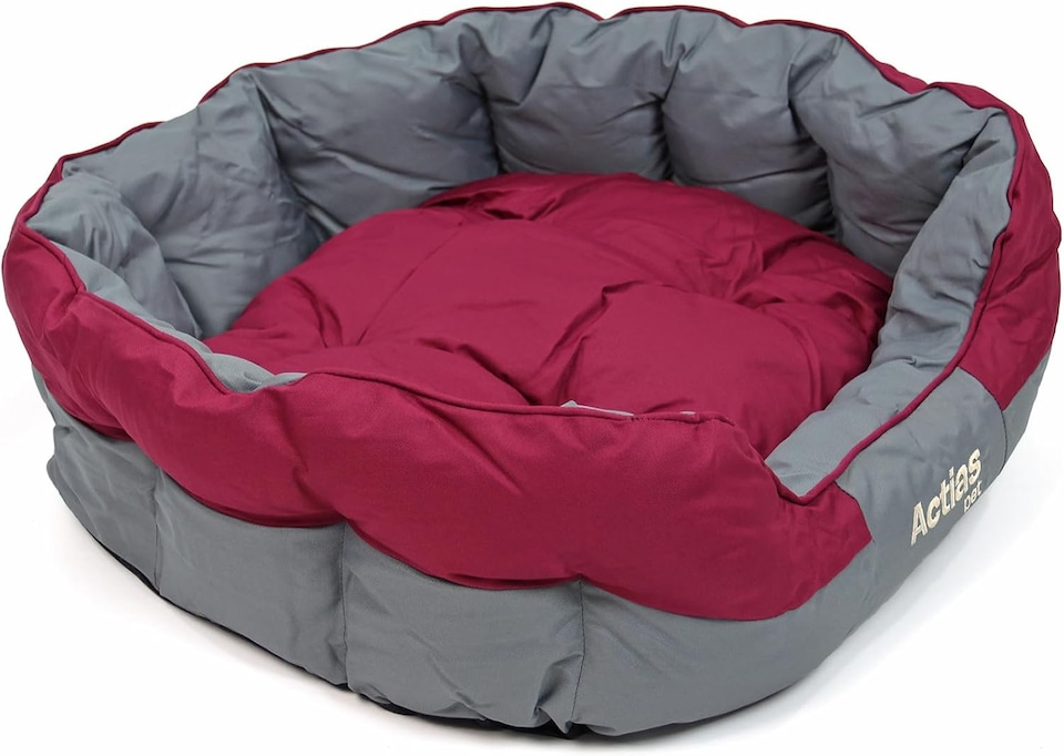 image 1 of Actiaspet Waterproof Pet Bed Reversible Cushion Multiple Sizes (Grey/Burgundy, Large)
