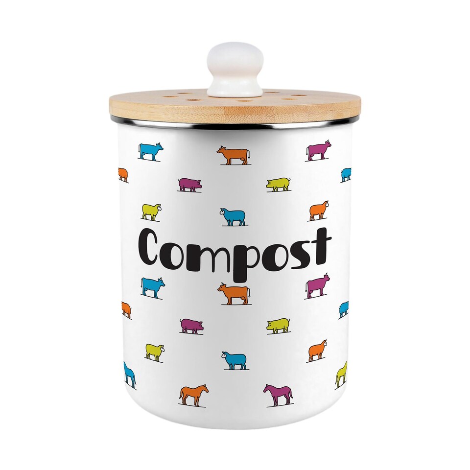 image 1 of Colourful Farm Animals Compost Caddy - Metal 2L Decorative Kitchen Food Waste Bin