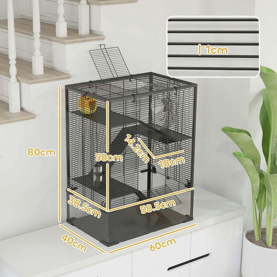 image 1 of PawHut 4 Tiers Hamster Cage with Deep Tempered Glass Bottom, 60 x 40 x 80cm