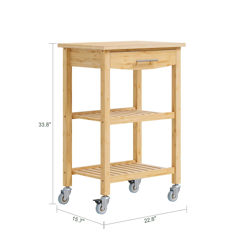 image 1 of SoBuy Kitchen Trolley with Drawer and 2 Shelves, Natural Bamboo, 22.8x15.7x33.8 in, 10.75 kg - FKW135-N