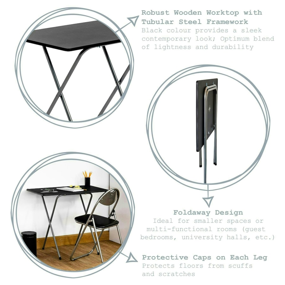 image 1 of Harbour Housewares Wooden Folding Desk & Chair Set - Silver/White