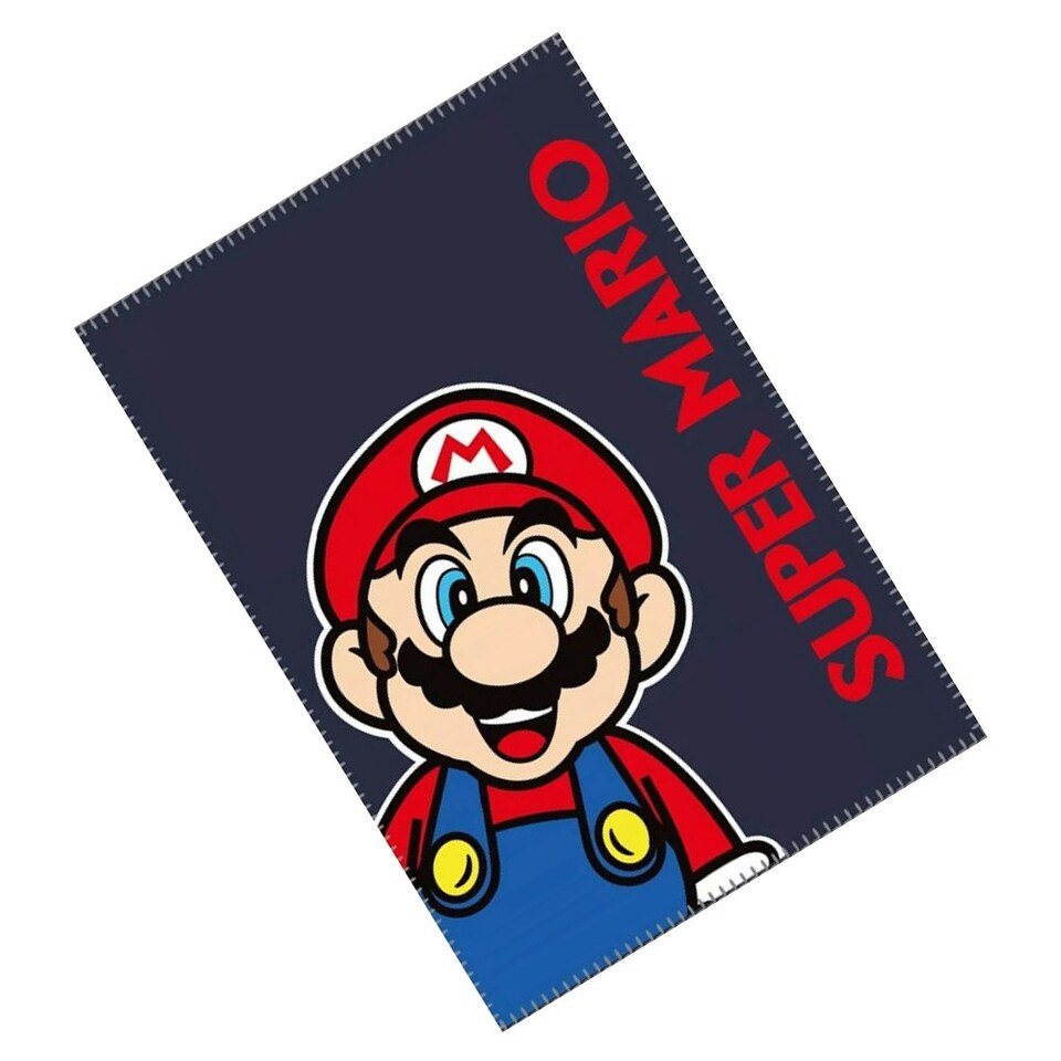 image 1 of Super Mario Fleece Blanket - Navy Blue/Red - 140cm x 100cm