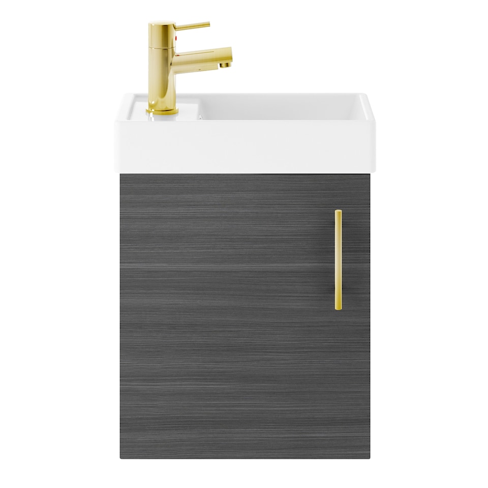 image 1 of Balterley Wall Hung Vanity Basin 400mm Anthracite & Brushed Brass Handle