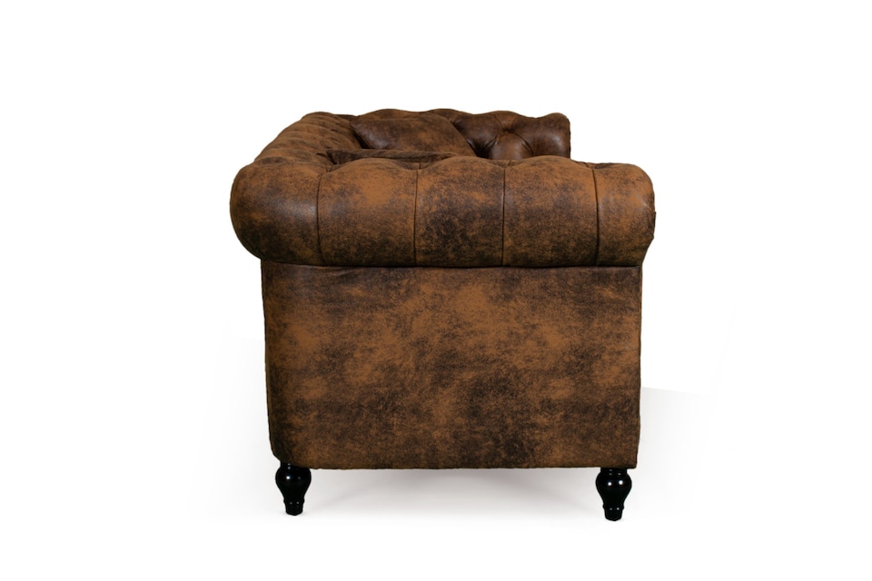image 1 of Faux Leather Suede Brown 3 Seater Chesterfield Sofa With Wooden Feet CAMDEN