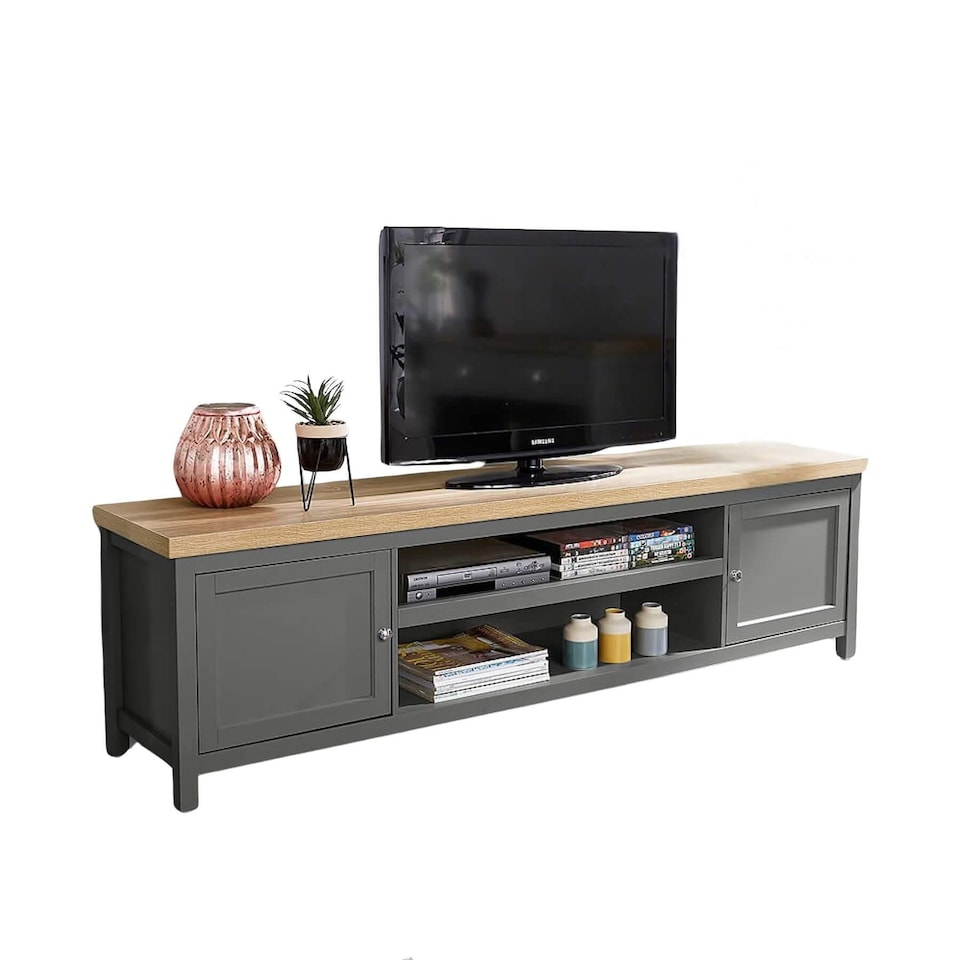 image 1 of Console TV Stand Television Unit Living Room Furniture Oak Solid | Grey