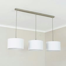 ValueLights Reni White Drum Shade 3 Drop Bar Chrome Diner Ceiling Pendant Light with Bulbs Silver