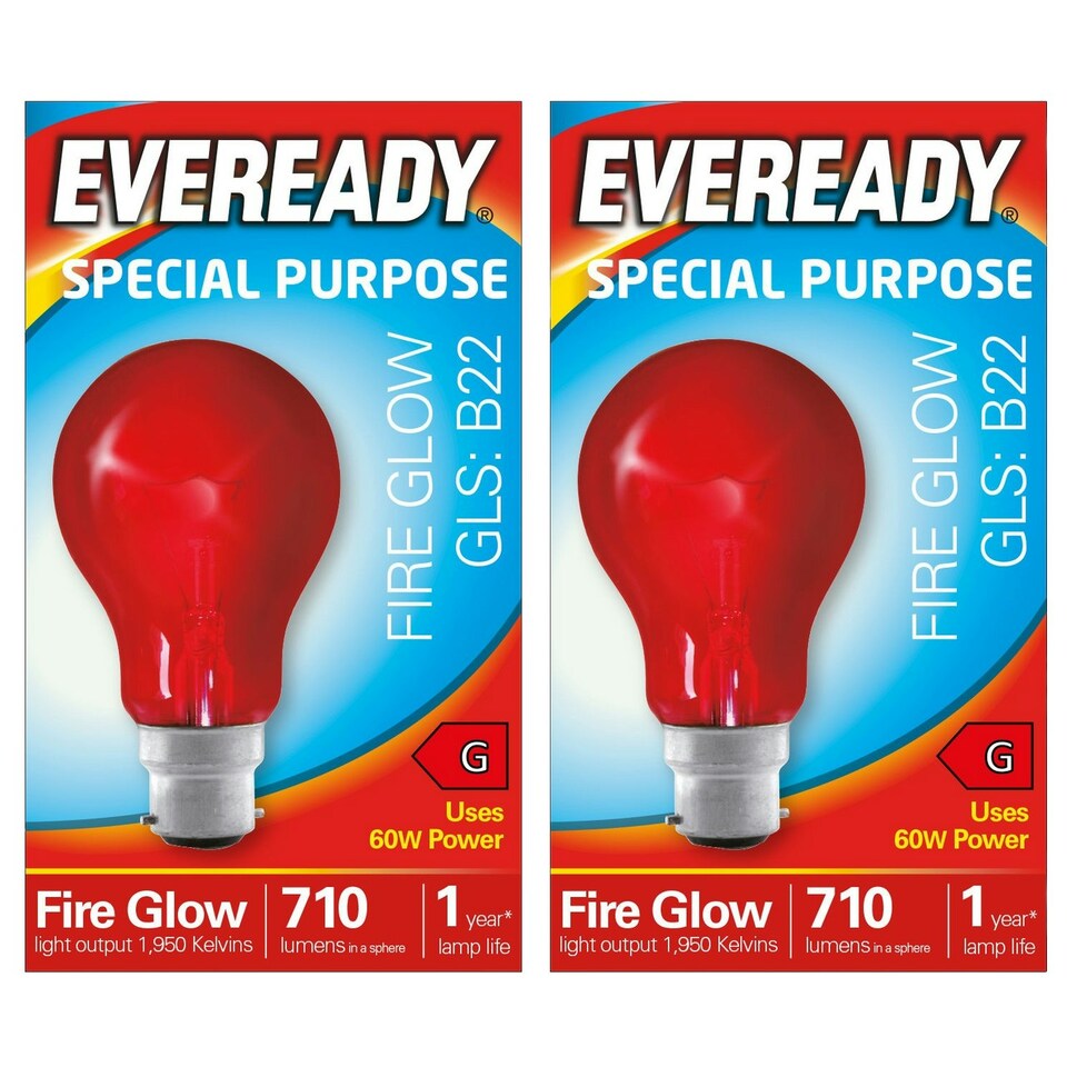 image 1 of Eveready B22 GLS 60W 1950k Fireglow Red Light Bulb  - Pack of 2
