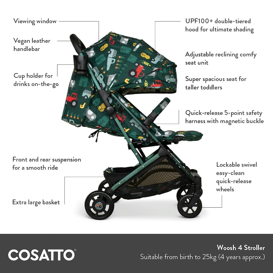 image 1 of Cosatto Woosh 4 Stroller Lightweight Compact Fold Birth-25kg Diggin' Dinos