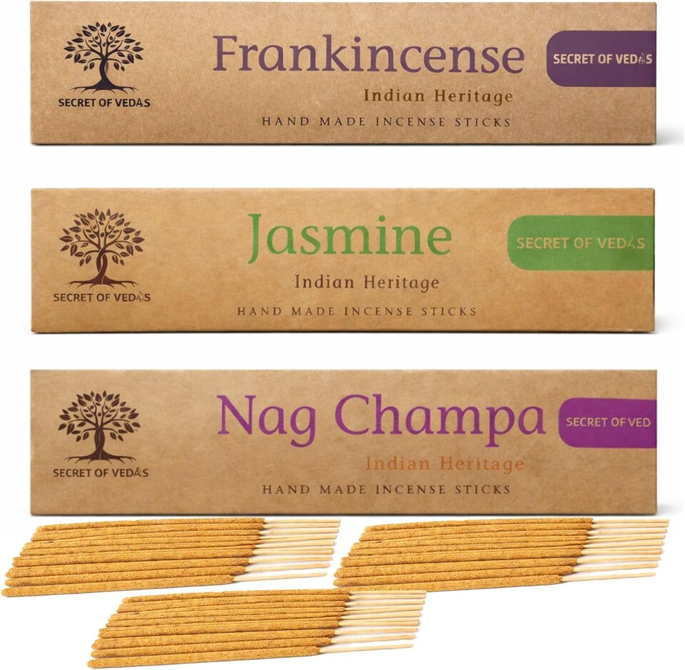 image 1 of Incense Sticks Set 3 x 20g Nag Champa Jasmine Frankincense Hand Rolled Agarbatti