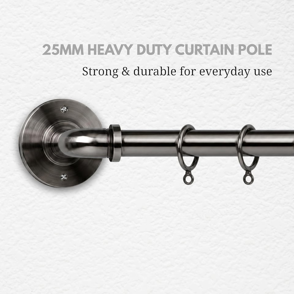 image 1 of Lister Cartwright 25mm Black Nickle Industrial Pipe Extendable Curtain Pole Heavy Duty Metal Curtain Rod with Rings(120-210 cm)