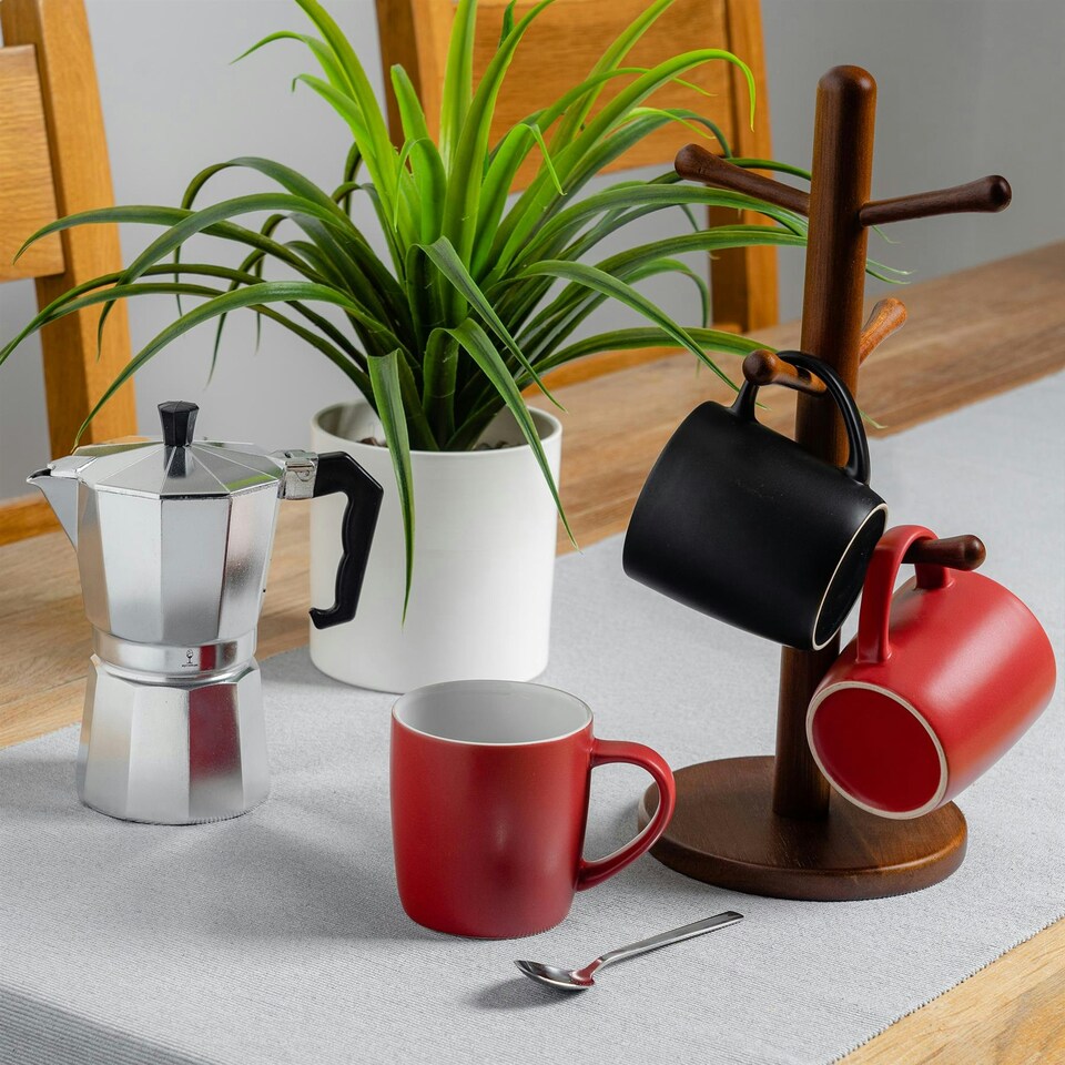 image 1 of Argon Tableware Matt Coloured Coffee Mugs - 350ml - Black/Red - Pack of 6 Multi