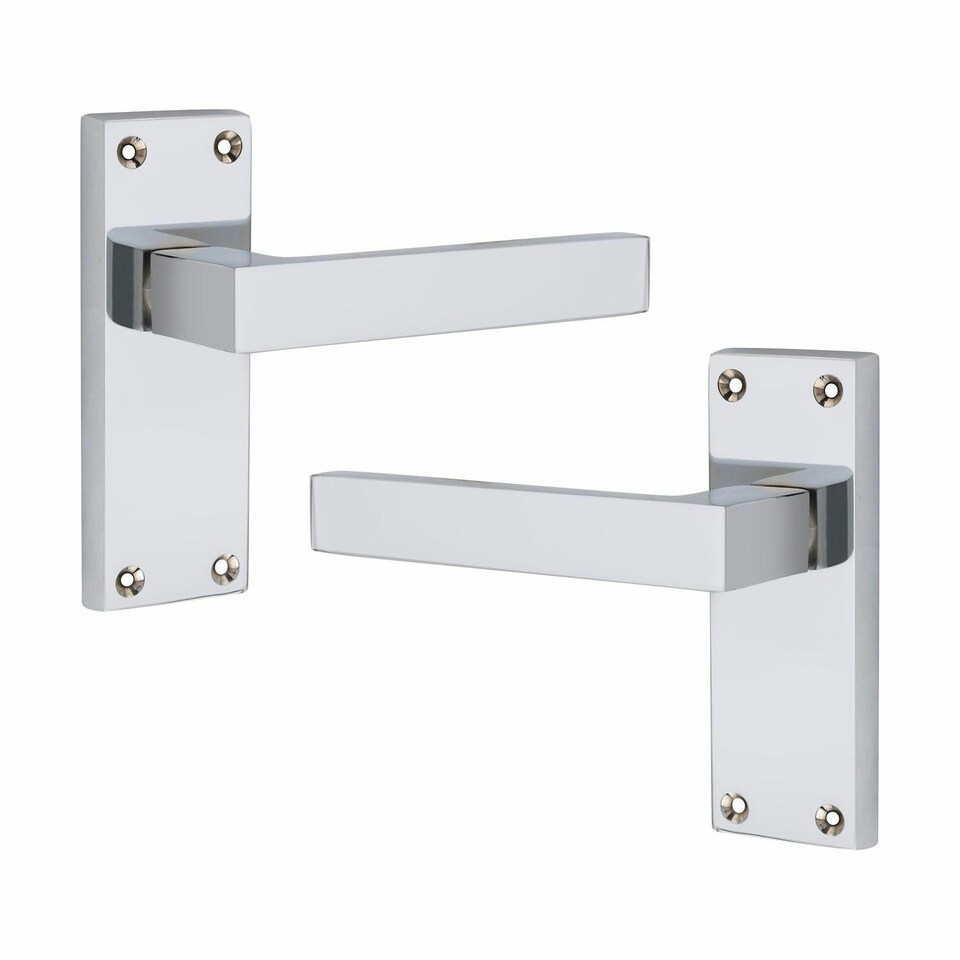 image 1 of Golden Grace 5 Pairs Victorian Straight Delta Door Handles Latch in Silver Polished Chrome - 120mm x 40mm Backplate Chrome