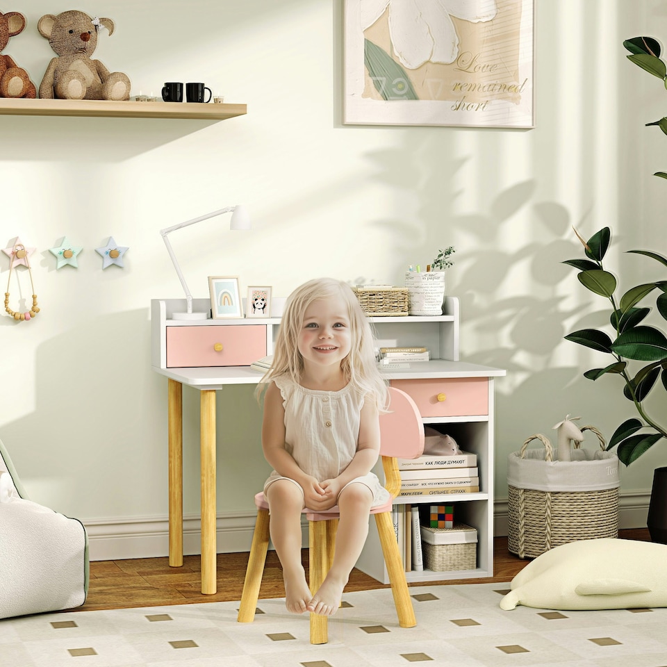image 1 of AIYAPLAY Kids Desk and Chair Set for Studying, Reading, Drawing, Pink