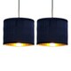 image 1 of First Choice Lighting Set of 2 Sundance Navy Blue Velvet Pleated 25cm Lamp Shades with Gold Inner Blue | Gold