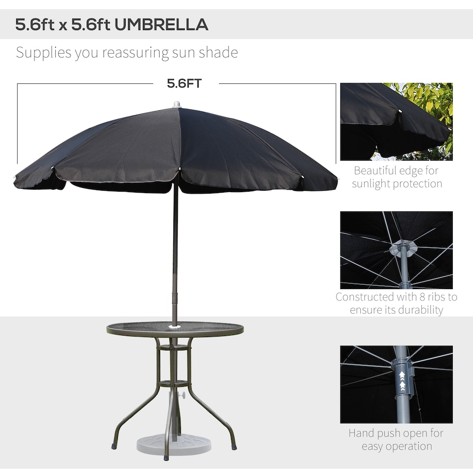 image 1 of Outsunny 6 Piece Garden Dining Set with Umbrella, Patio Sets with Parasol with 4 Folding Dining Chairs & Round Tempered Glass Table, Black