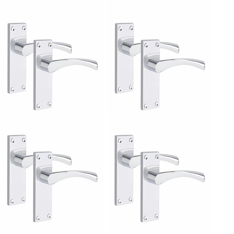 image 1 of Golden Grace 4 Pairs Victorian Scroll Astrid Door Handles Latch in Silver Polished Chrome - 120mm x 40mm Backplate Chrome
