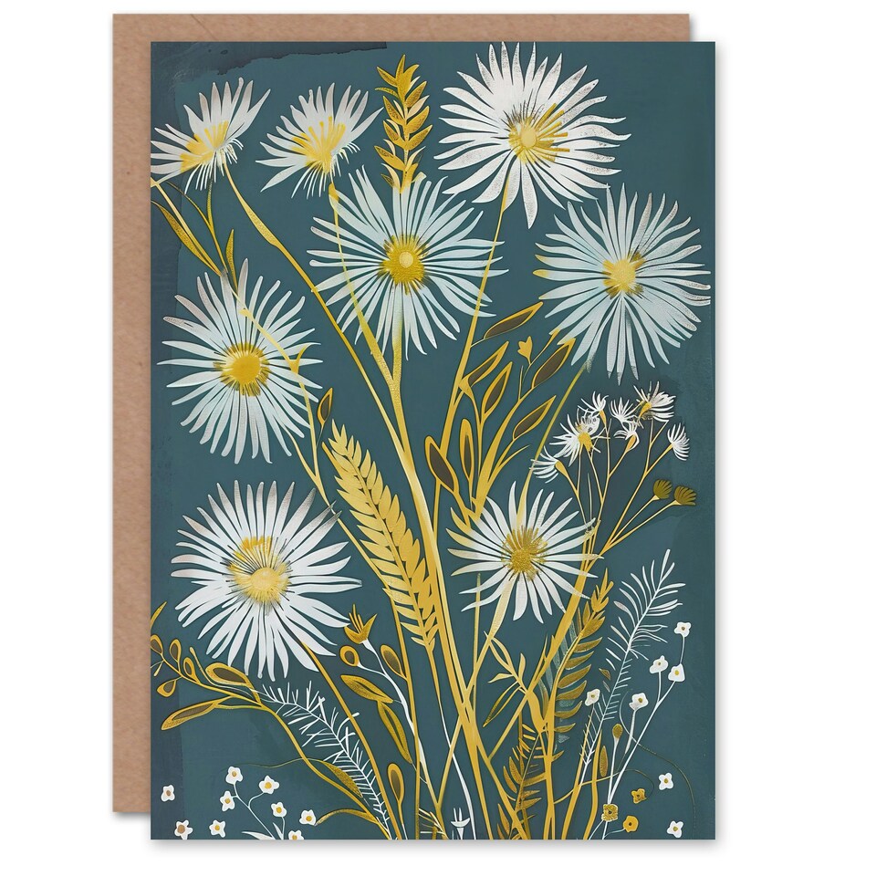 image 1 of Aster Wildflowers Floral Wheat Harvest Woman Her Birthday Card