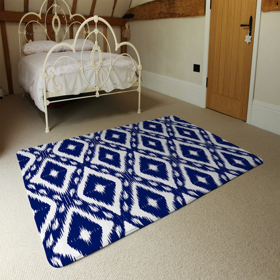image 1 of Tribal Art Ikat Ogee in traditional classic blue (Rug) Blue | Large: 140x200cm
