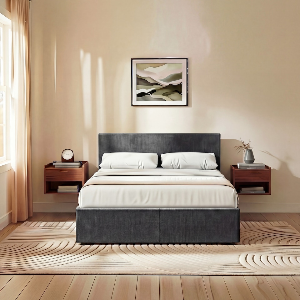 image 1 of Vida Designs Veronica 4ft6 Double Ottoman Bed Storage Fabric Upholstered, Dark Grey Linen, 135 x 190cm