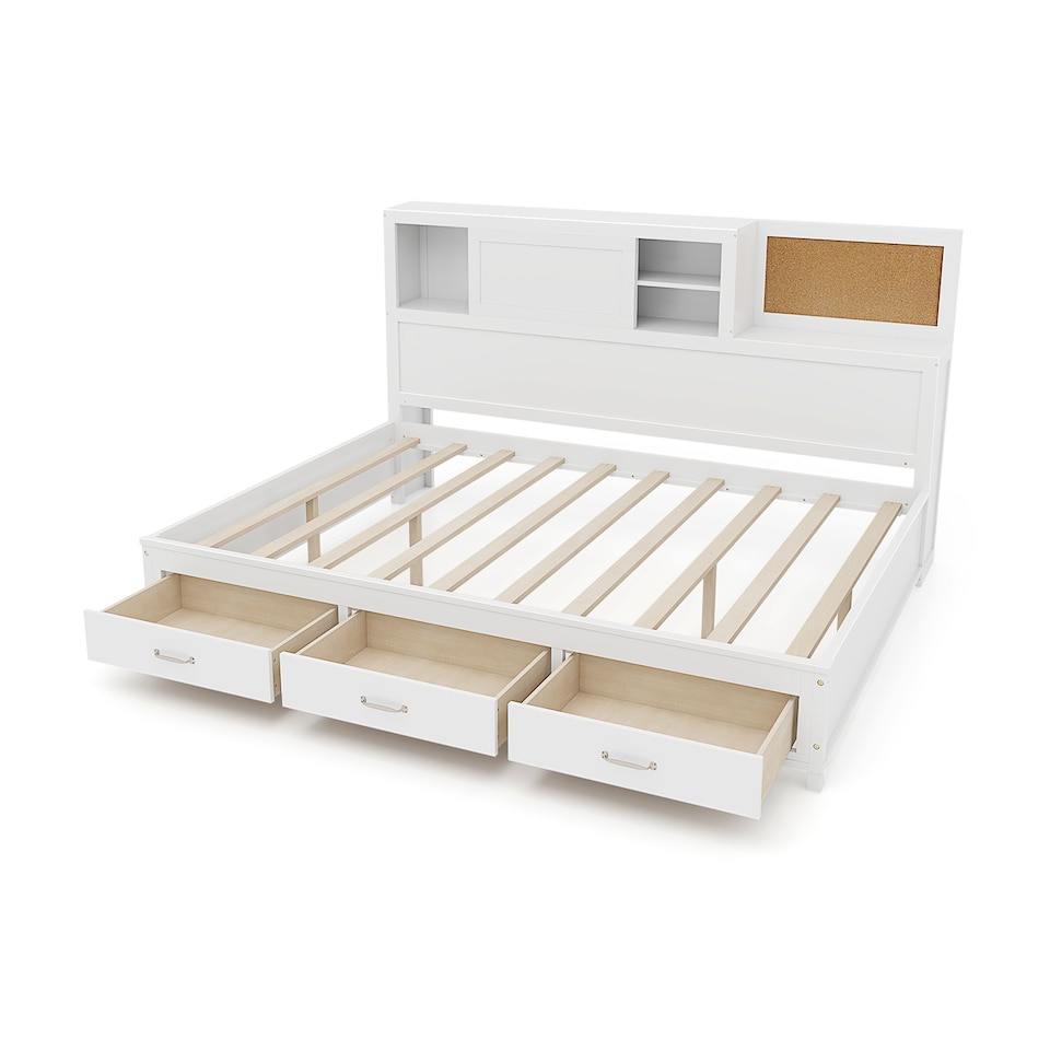 image 1 of COSTWAY Single/Double Daybed Frame with 3 Drawers White