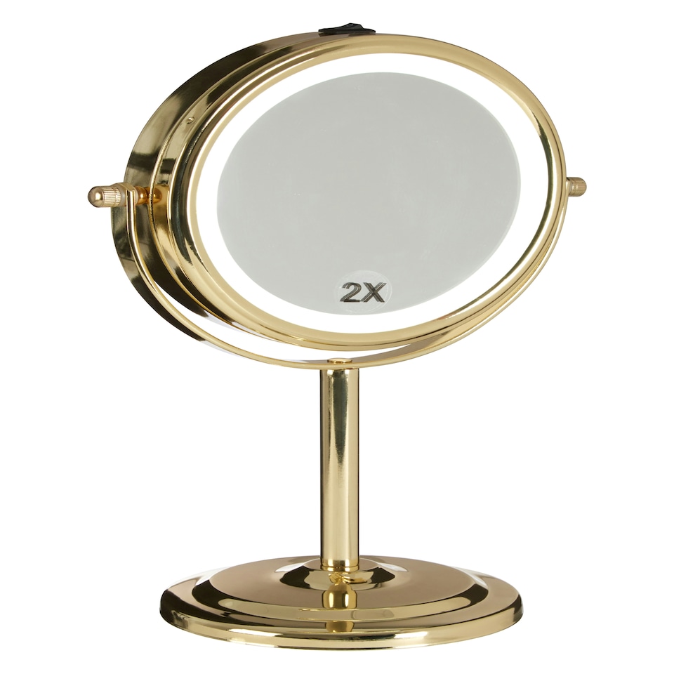 image 1 of Interiors By Premier Gold Iron Table Mirror, Durable 27x17cm Swivel Vanity Mirror, Modern Chrome Finis Gold