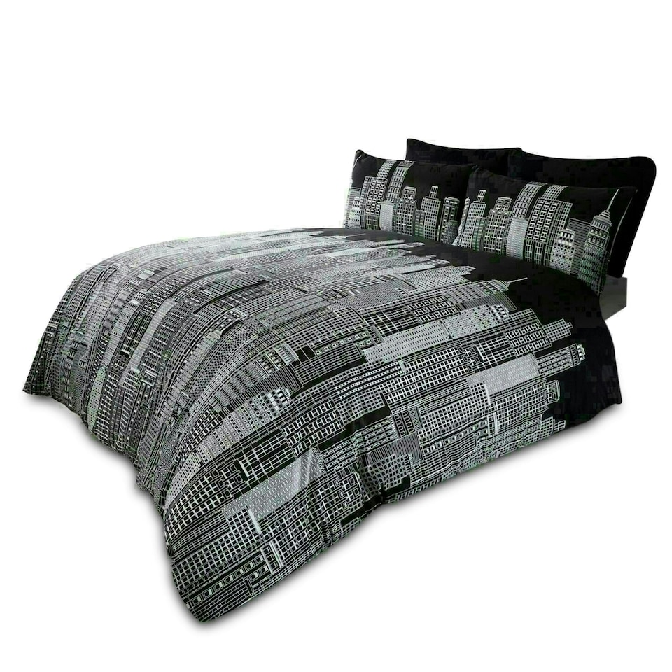 image 1 of Sky Line Printed Duvet Cover Set Reversible Polycotton Beddings Multi | Double
