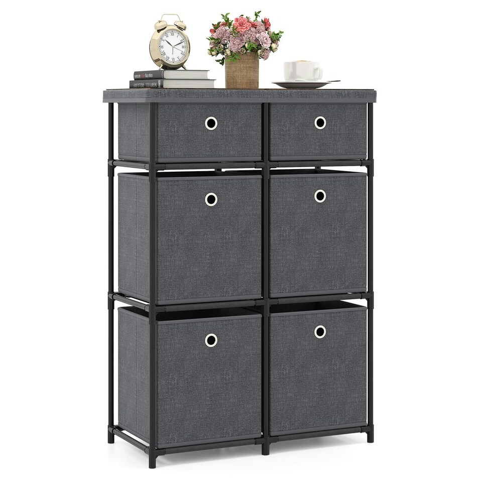 image 1 of COSTWAY Chest of Drawers Storage Organizer w/6 Drawers Grey