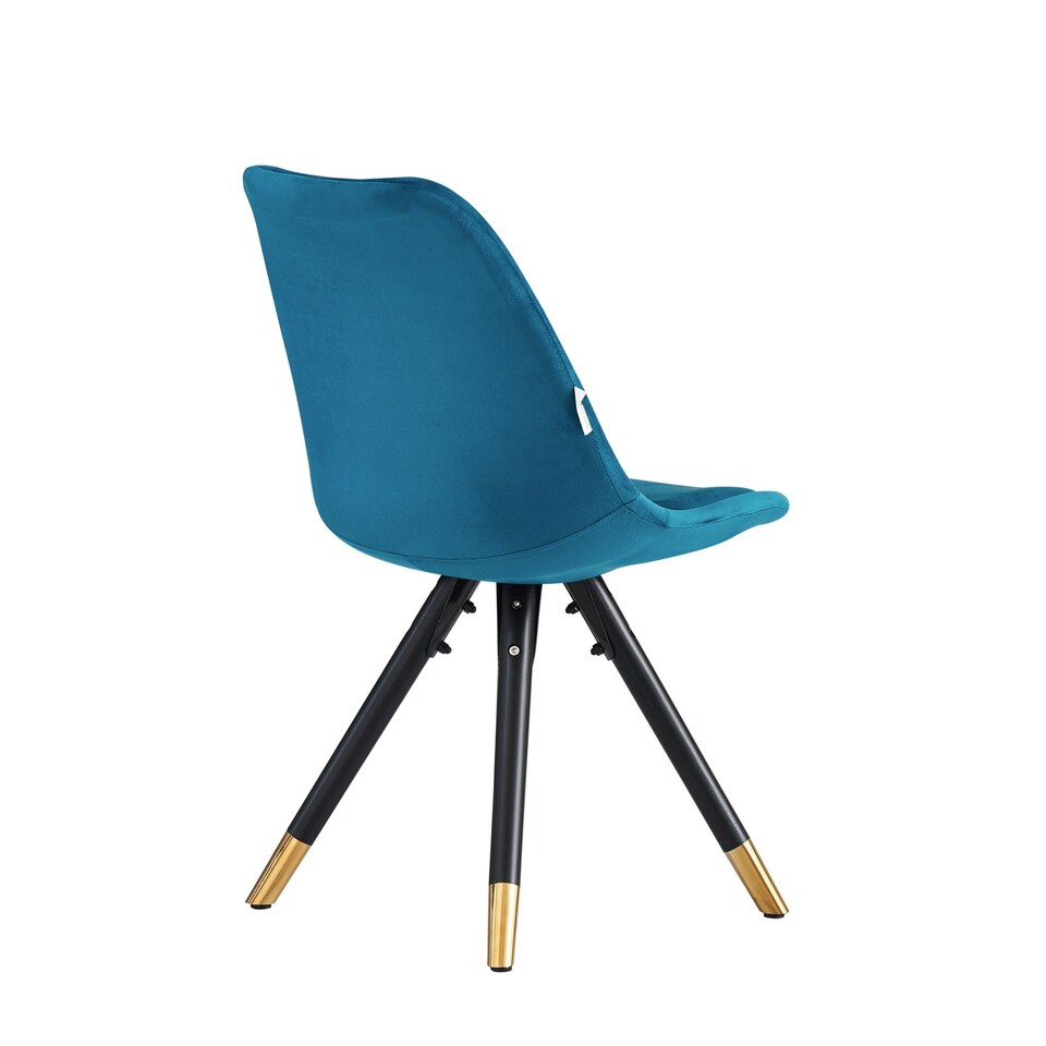 image 1 of Set of 2 Sofia Ergonomic Modern Dining Chairs Upholstered in Velvet, Metal Legs with Gold End Tips Blue