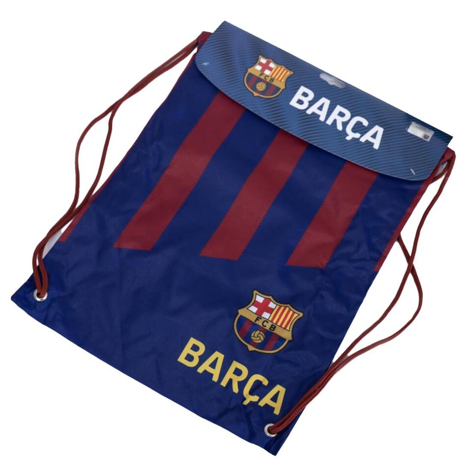 image 1 of FC Barcelona Stripe Drawstring Bag | Red | Burgundy/Blue/Gold | 1