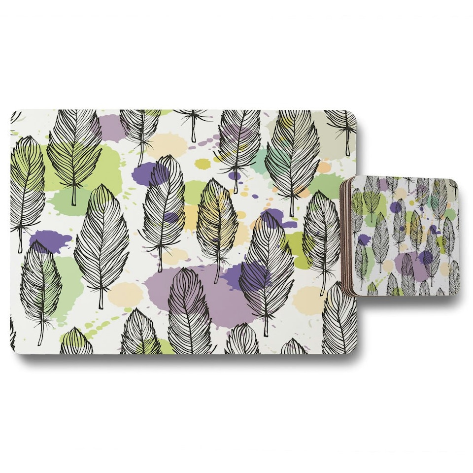 Spotted colored feather seamless pattern, vector background (Placemat & Coaster Set)