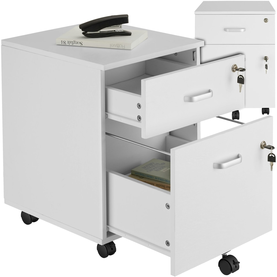 image 1 of Filing Cabinet - 2 rolling, lockable drawers, fits A4 documents White