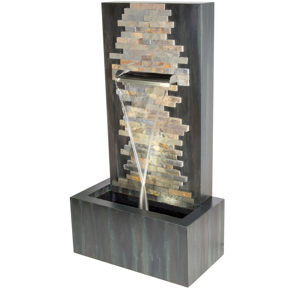 image 1 of Dante Zinc & Stone Water Feature with Lights Indoor and Outdoor Use H100cm