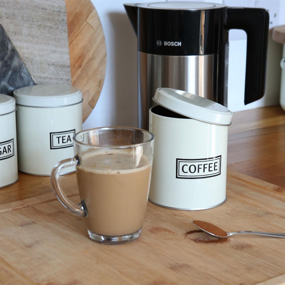 image 1 of Harbour Housewares 3pc Round Metal Tea Coffee Sugar Canister Set - Cream