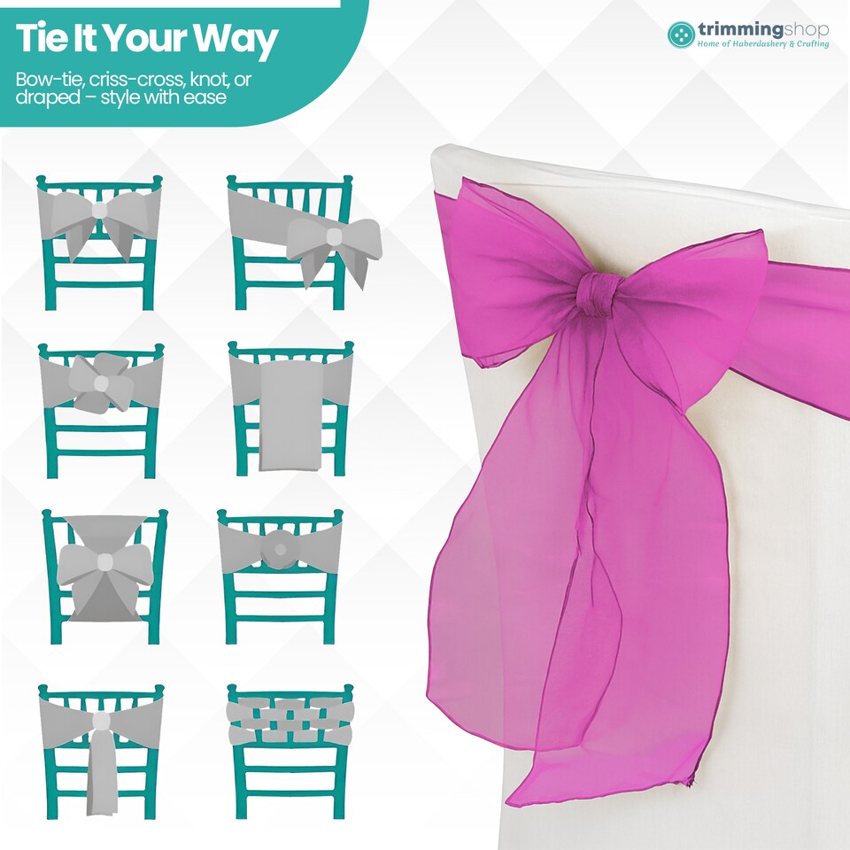 image 1 of 17 x 280cm Organza Chair Sashes, Sheer Sash Ties - 25pcs