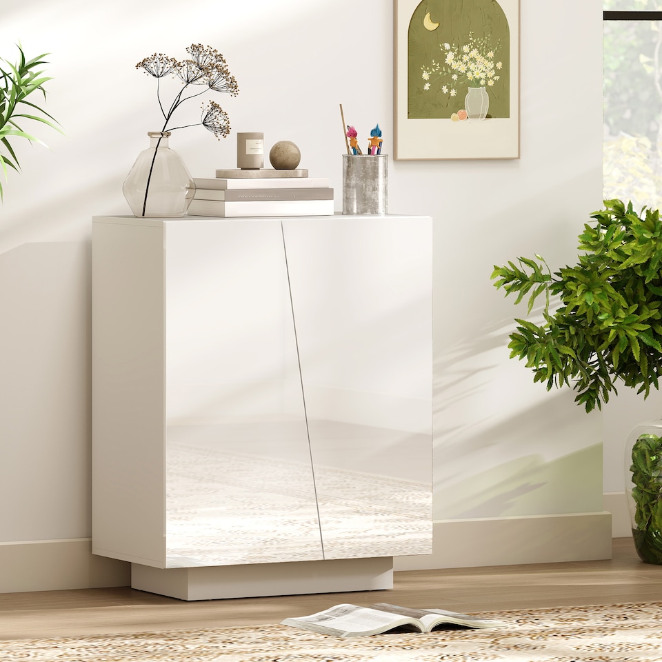 image 1 of HOMCOM High Gloss Storage Cabinet, Freestanding Storage Cupboard with Adjustable Shelves for Living Room, Bedroom, Hallway, White