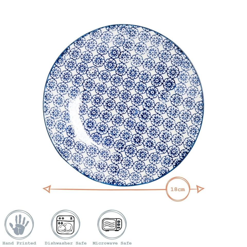 image 1 of Nicola Spring Hand-Printed Side Plates - 18cm - Navy - Pack of 6 Blue