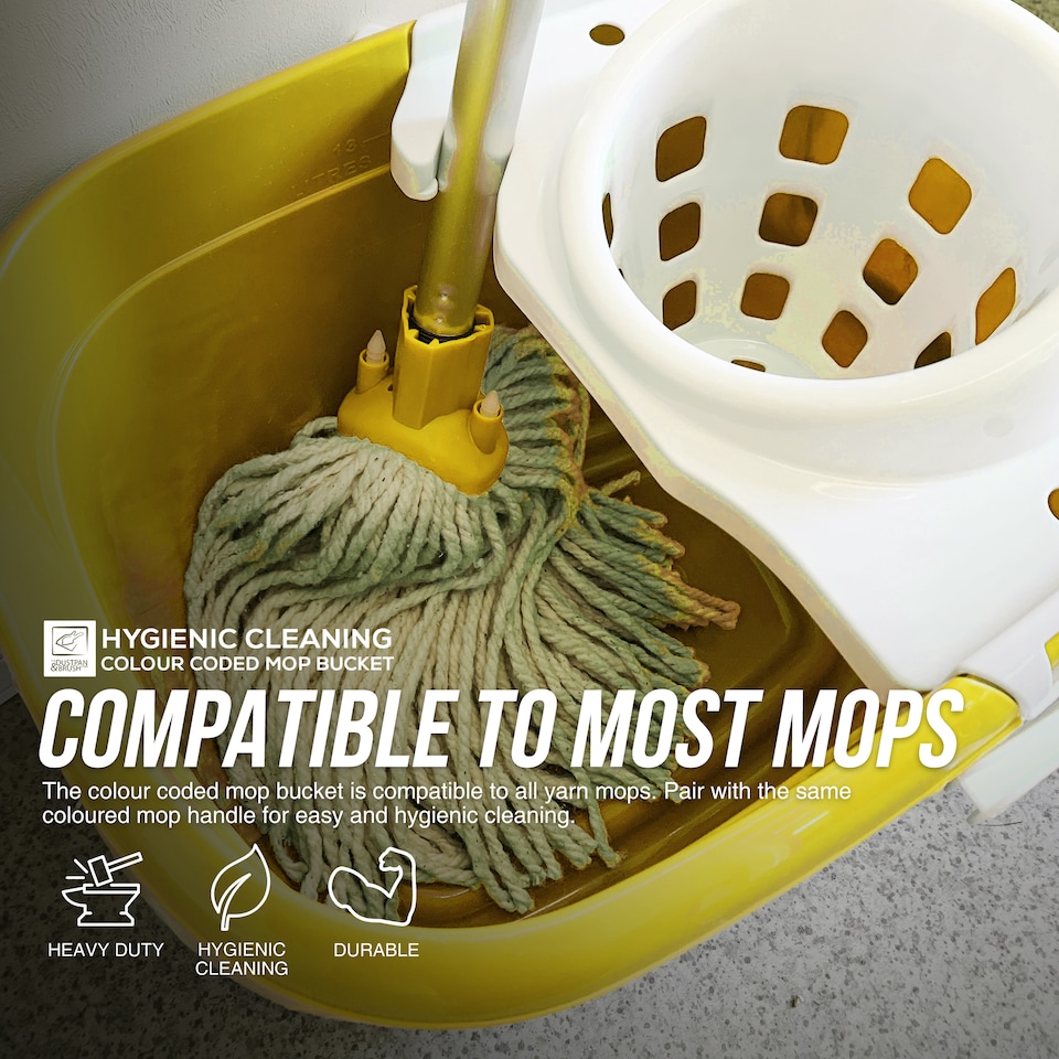 image 1 of Colour Coded Mop Bucket with Removable Wringer 12L Heavy Duty Plastic Cleaning Bucket for Home Kitchen and Catering