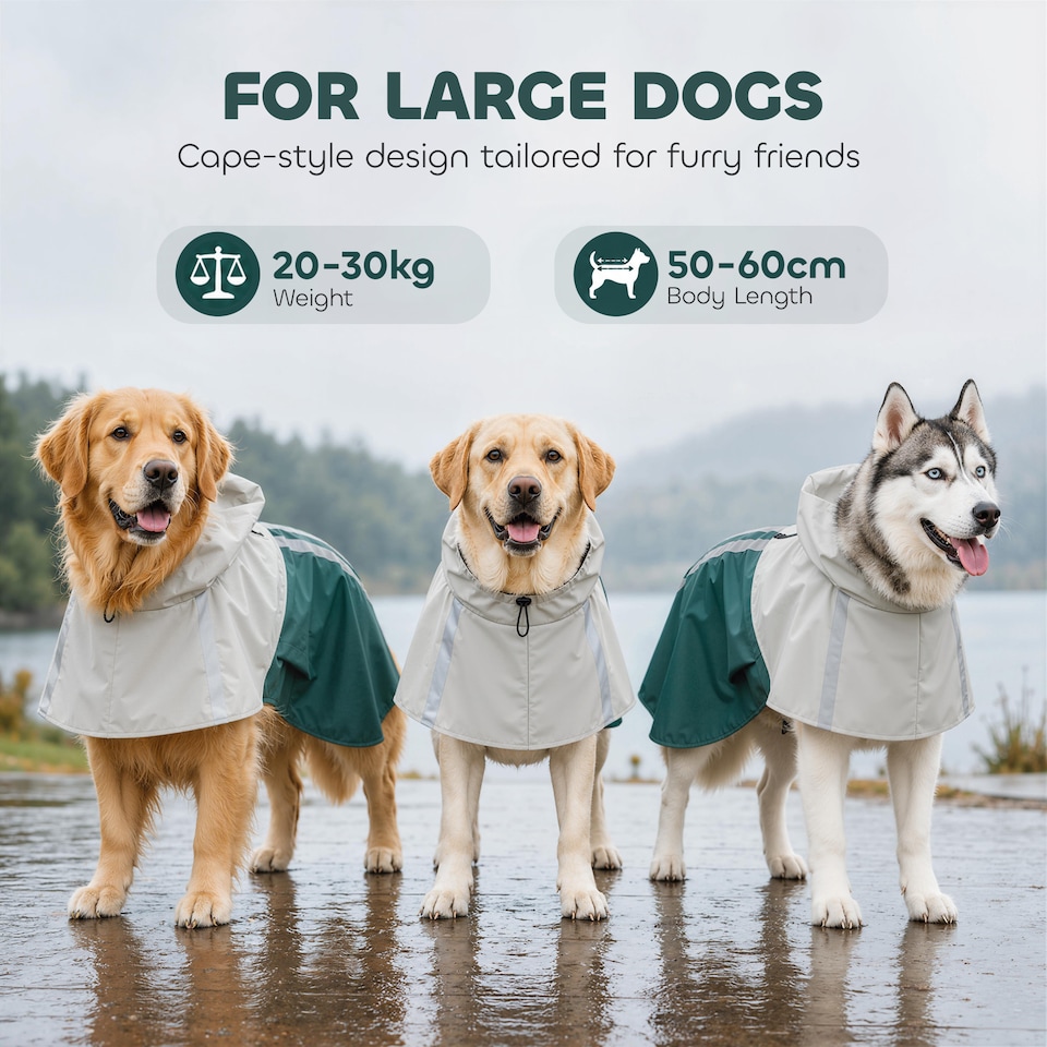 image 1 of PawHut Dog Raincoat with Hood, Dog Rain Jacket, for Large Dogs, L