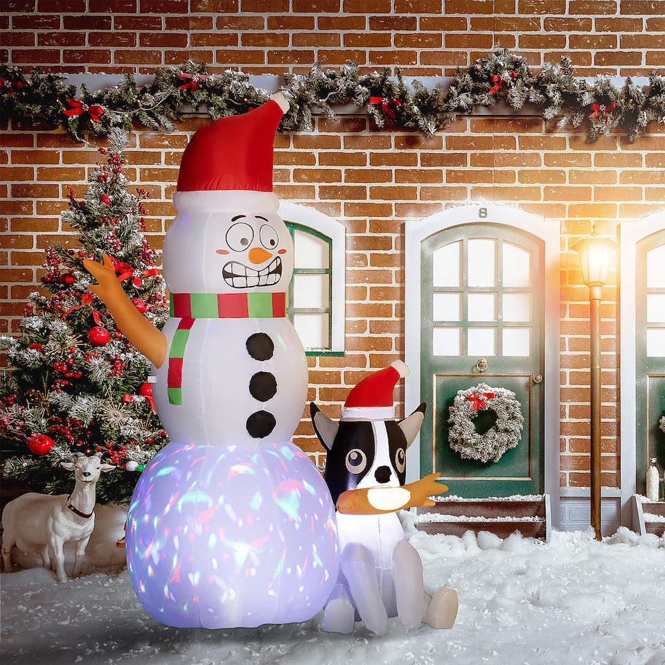 image 1 of Outsunny 6.2FT Christmas Inflatable Snowman with Dog, Christmas Blow Up Outdoor LED Display for Garden Party