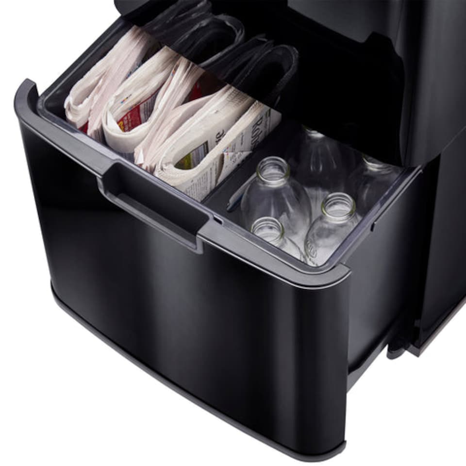 image 1 of Cooks Professional Recycling Sensor Bin 75L with Dual Compartments & Food Caddy | Black | Black