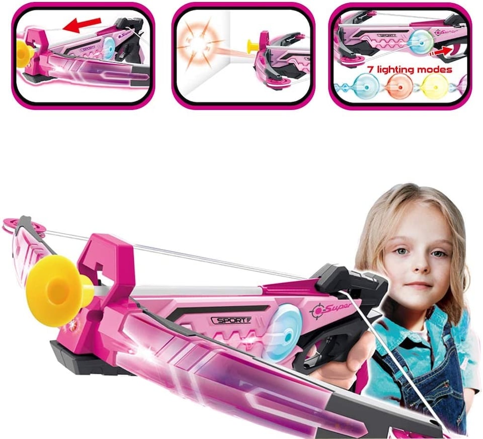 image 1 of Kids Toy Crossbow Set – Suction Cup Arrows, Target Board & Quiver (Pink) - Indoor & Outdoor Archery Play for Ages 6+