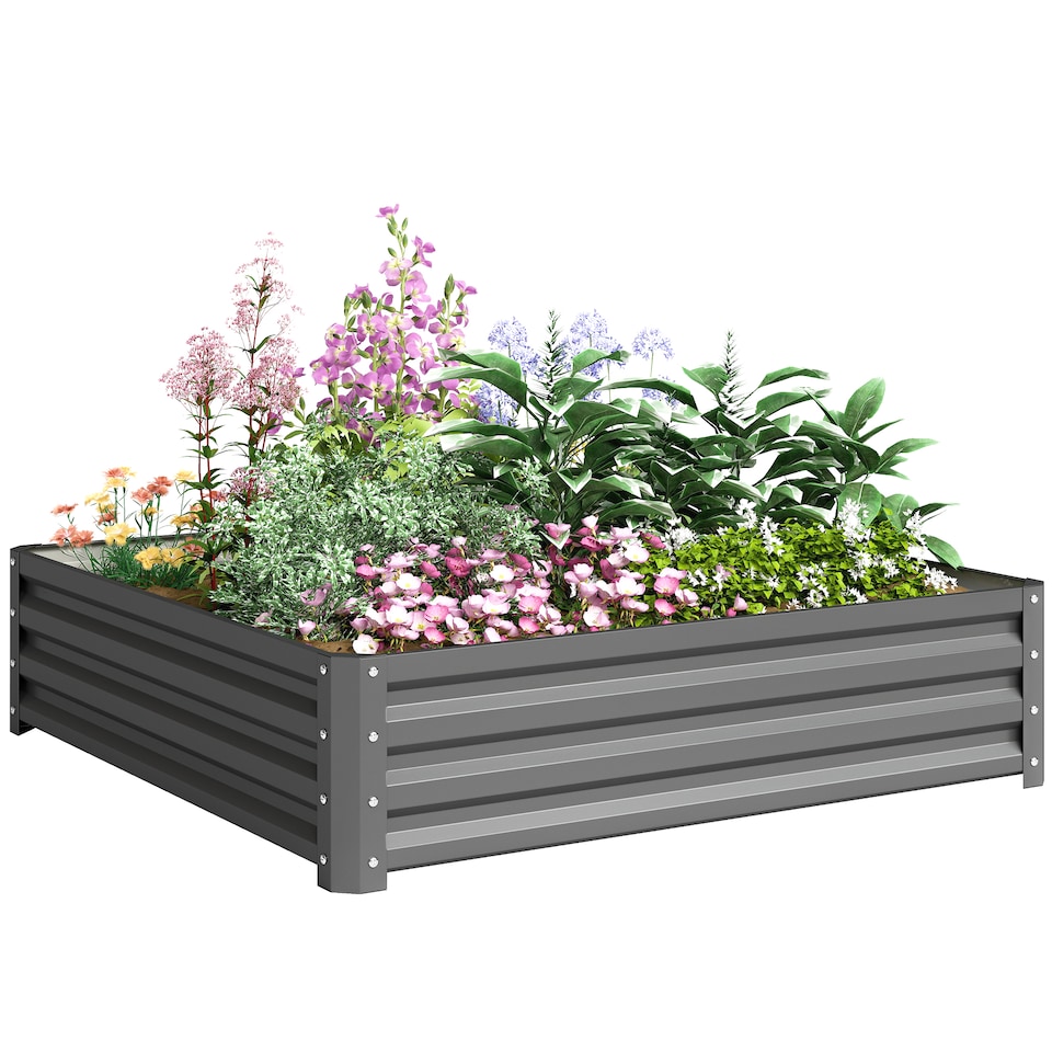 image 1 of Outsunny Raised Garden Bed Metal Garden Flower Vegetable Planter Light Grey