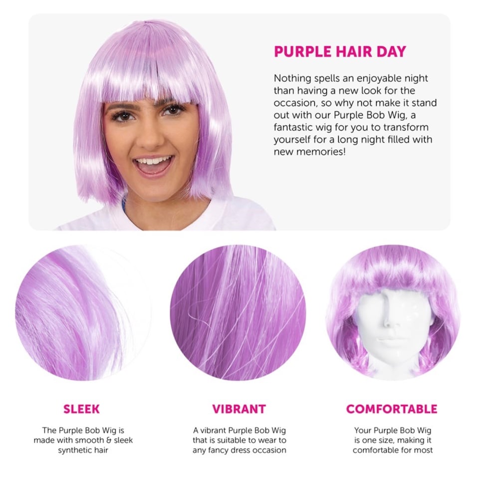 image 1 of Purple Bob Wig | Purple | 24
