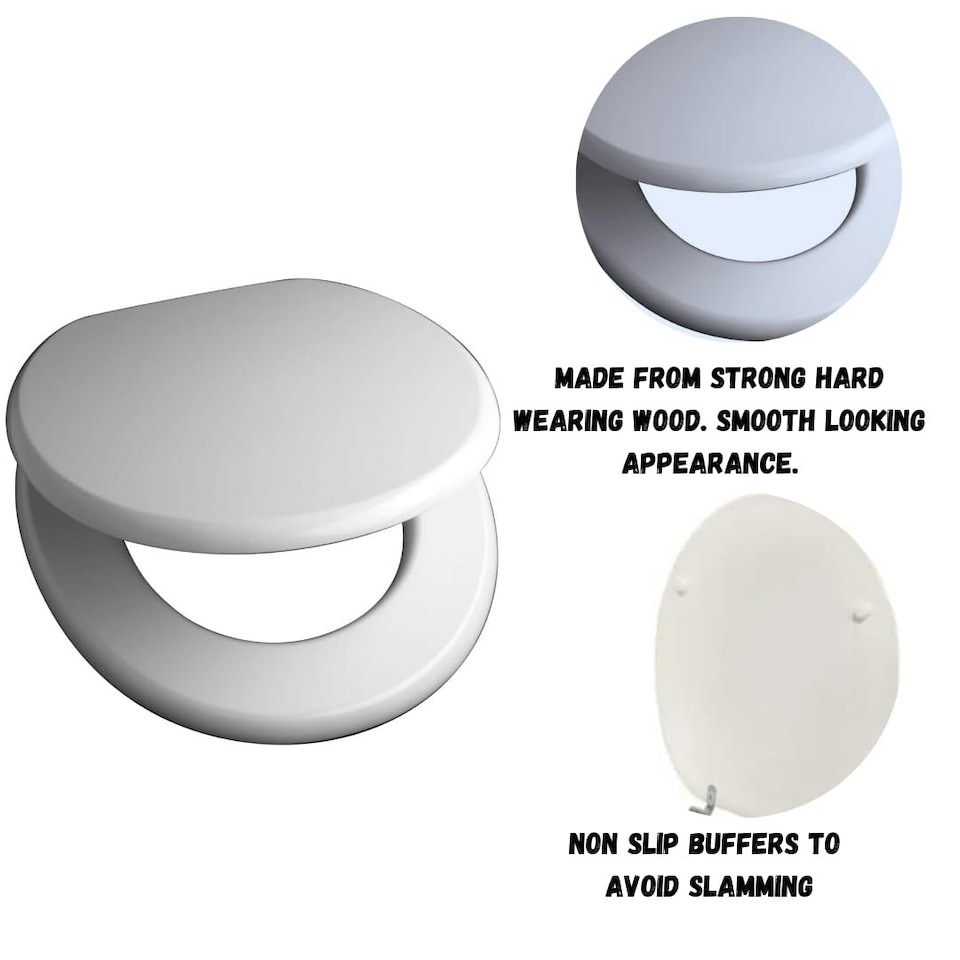 image 1 of Marco Paul White Wooden Oval Toilet Seat 17" White