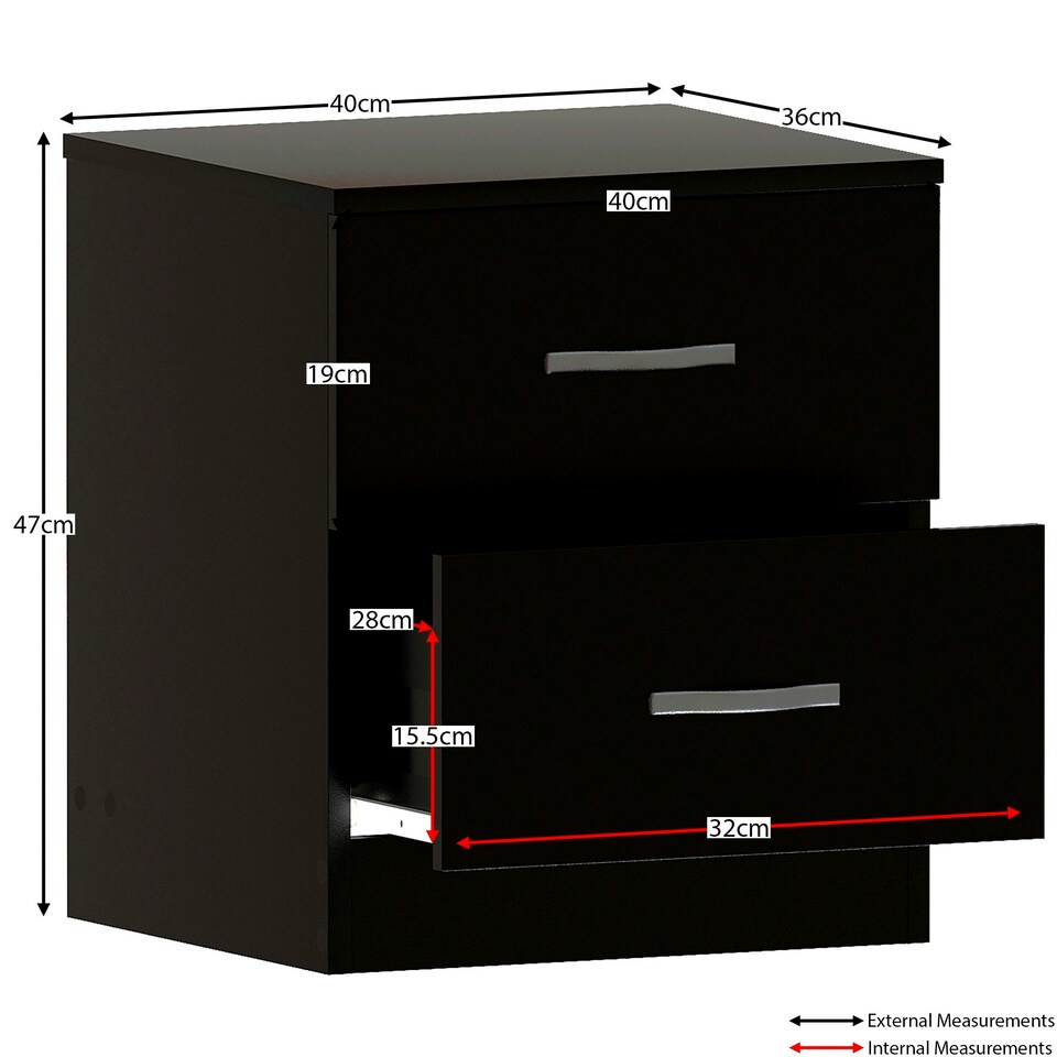 image 1 of Vida Designs Riano 2 Drawer Bedside Chest Cabinet Table Nightstand, Black