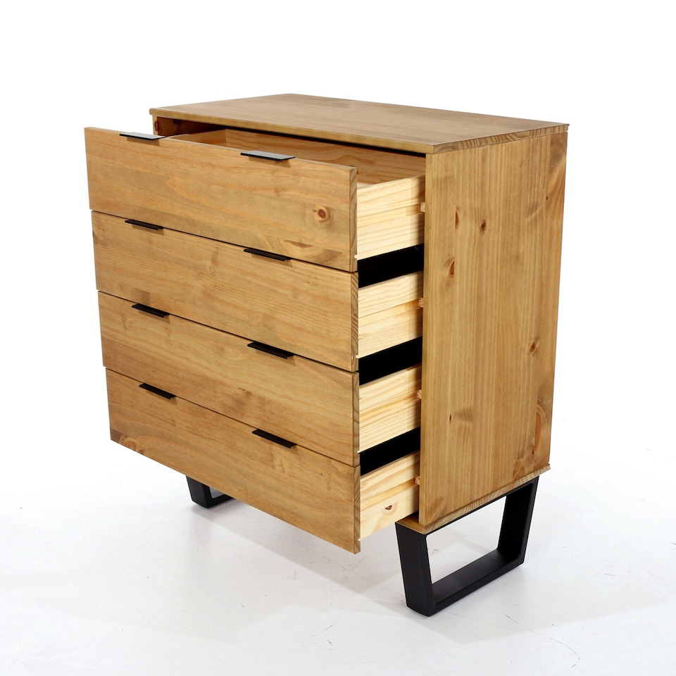 image 1 of Texas 4 Drawer Chest of Drawers - Industrial Style Pine Bedroom Storage Cabinet with Metal Legs | Brown | Brown | 1