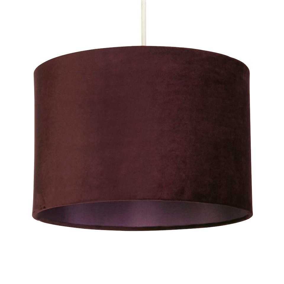 image 1 of Plum 30cm Velvet Drum Shade Silk Liner