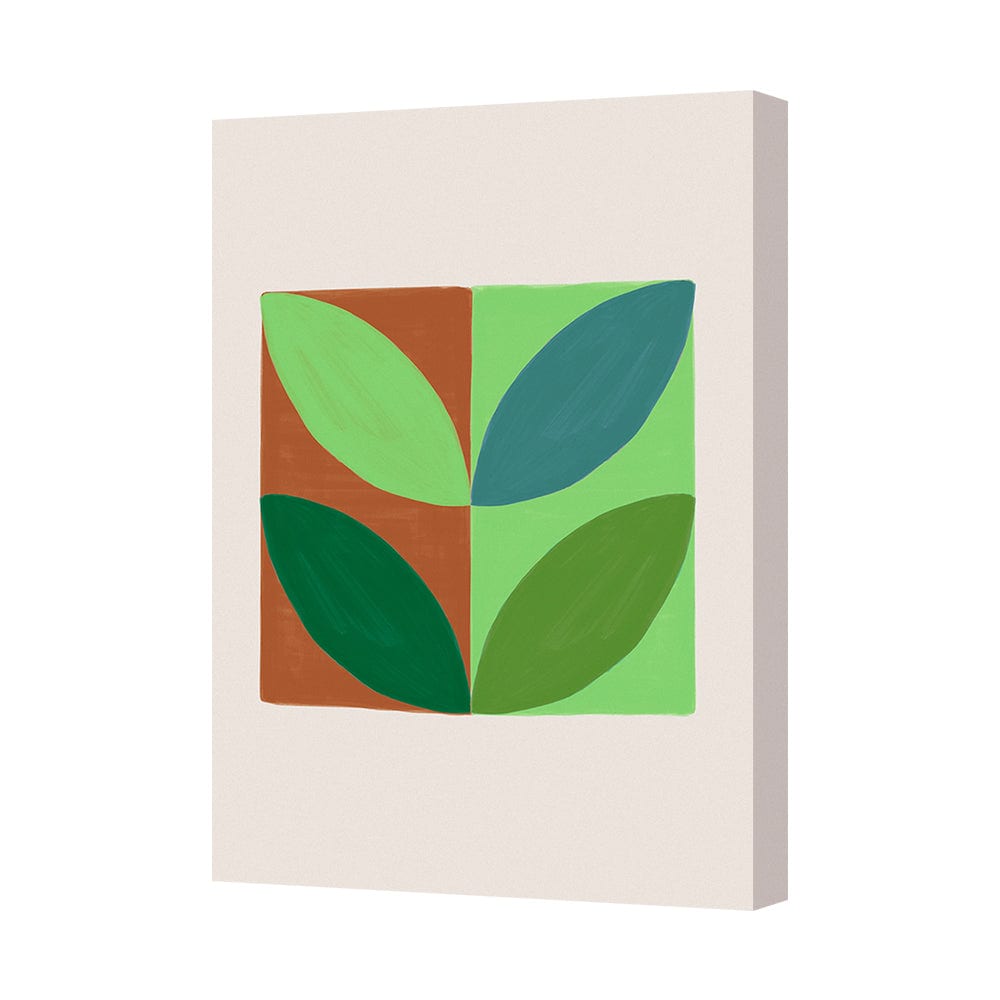 Abstract Leaf Quadrants Canvas Wall Art Print In Green And Orange Hues