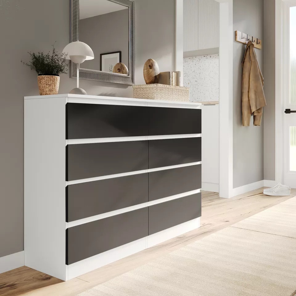 image 1 of Minimalist Chest of 8 Drawers - 88.3x120x35cm | White | White & Black | 1